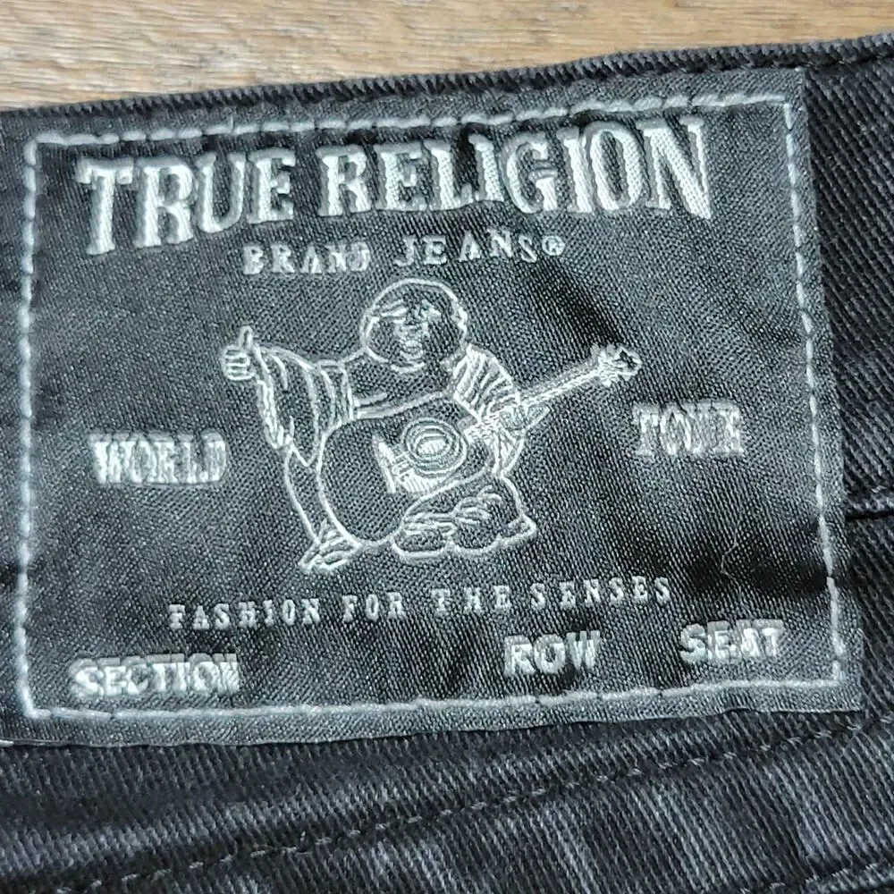 True Religion Rocco Relaxed Skinny Black Denim Jeans - Size 34